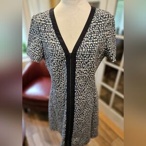 Tory Burch Navy & White Zippered Short Sleeve Dress Size Large